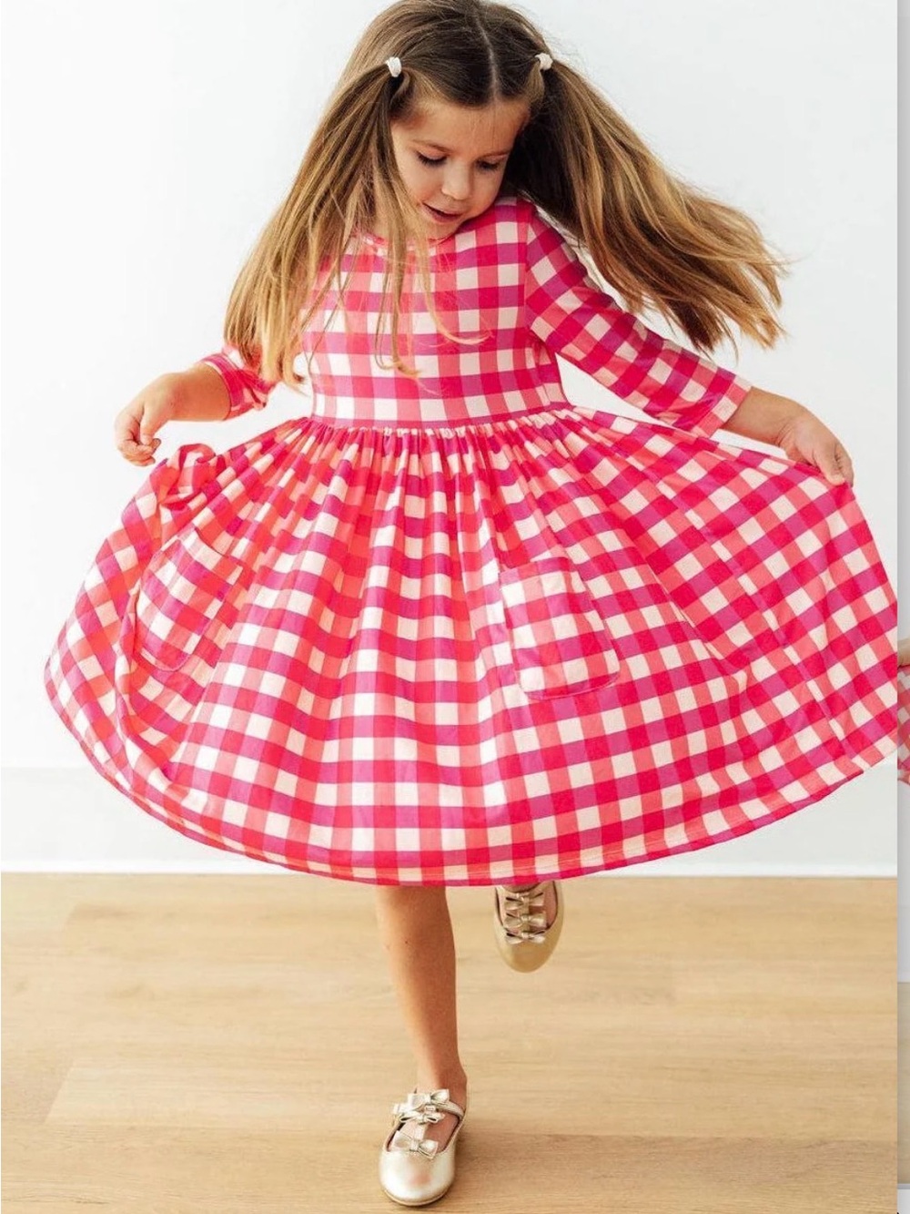 EUC Mila & Rose Girls Pink Buffalo Check Twirl Dress